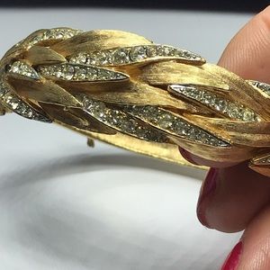 Vintage Gold Tone Rhinestone Bracelet Cuff